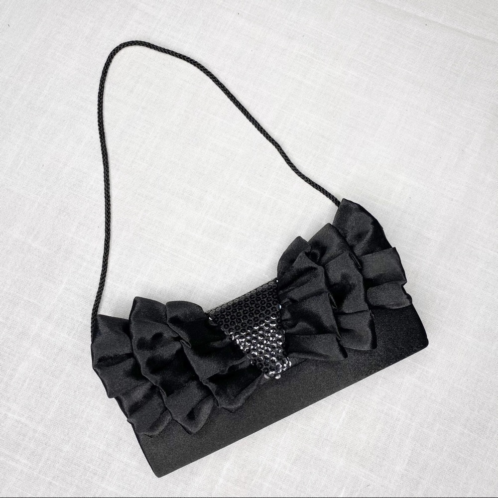 Jessica McClintock black satin shoulder/clutch